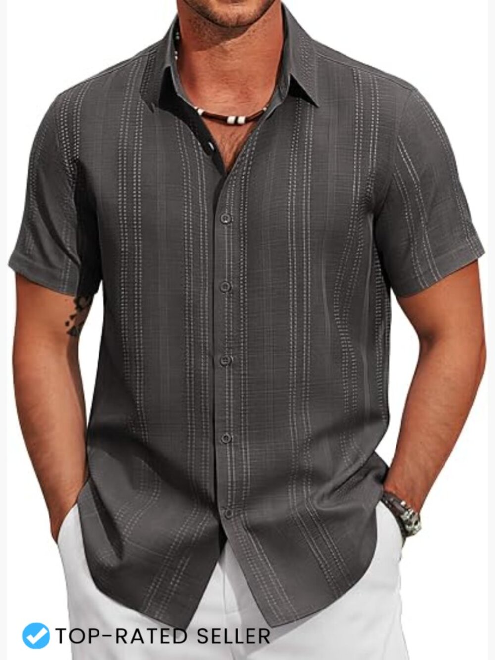 Men's Short Sleeve Button Down Shirt Textured Casual Summer Beach